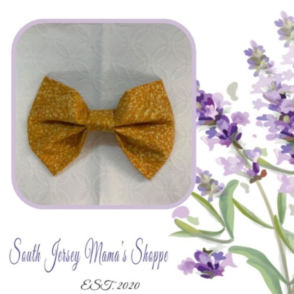 Vintage Fabric Handmade Hair Bow Mustard Color Floral 100% Cotton
